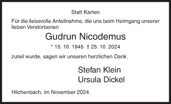 Traueranzeige von Gudrun Nicodemus von Siegener Zeitung