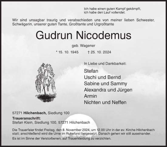 Traueranzeige von Gudrun Nicodemus von Siegener Zeitung
