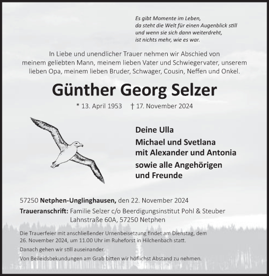 Traueranzeige von Günther Georg Selzer von Siegener Zeitung