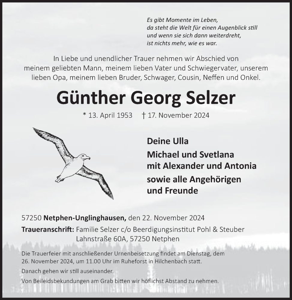  Traueranzeige für Günther Georg Selzer vom 22.11.2024 aus Siegener Zeitung