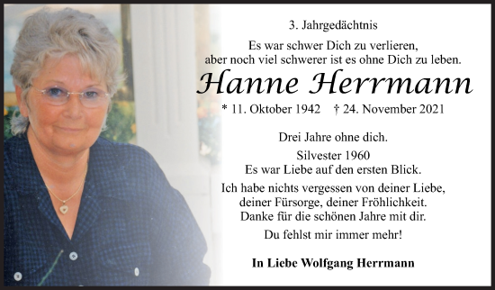 Traueranzeige von Hanne Herrmann von Siegener Zeitung