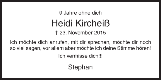 Traueranzeige von Heidi Kircheiß von Siegener Zeitung