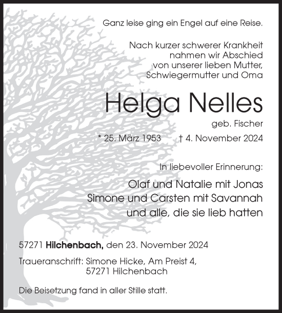 Traueranzeige von Helga Nelles von Siegener Zeitung