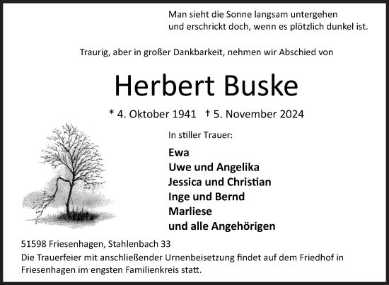 Traueranzeige von Herbert Buske von Siegener Zeitung