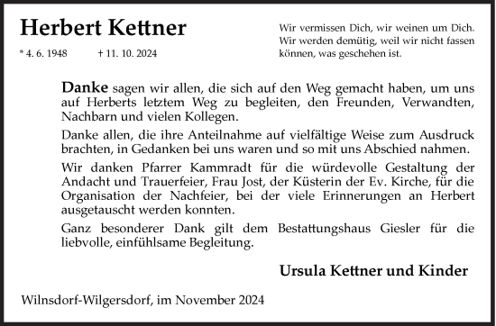 Traueranzeige von Herbert Kettner von Siegener Zeitung