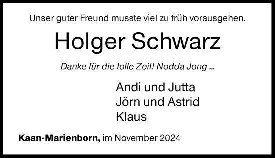 Traueranzeige von Holger Schwarz von Siegener Zeitung