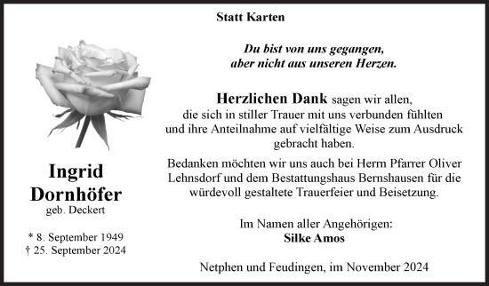 Traueranzeige von Ingrid Dornhöfer von Siegener Zeitung