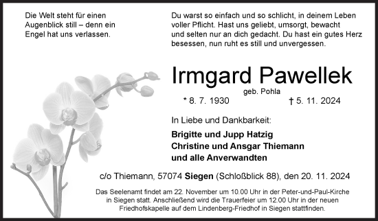Traueranzeige von Irmgard Pawellek von Siegener Zeitung