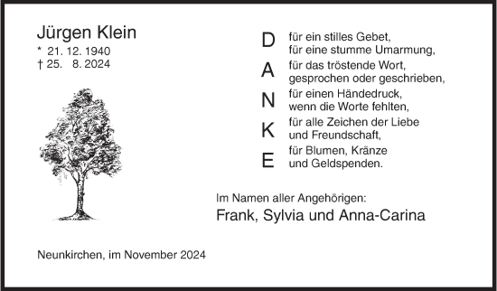 Traueranzeige von Jürgen Klein von Siegener Zeitung