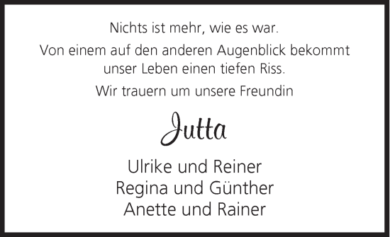 Traueranzeige von Jutta  von Siegener Zeitung