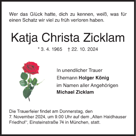 Traueranzeige von Katja Christa Zicklam von Siegener Zeitung