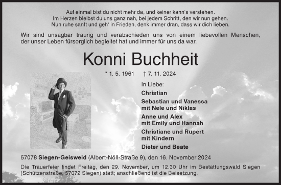 Traueranzeige von Konni Buchheit von Siegener Zeitung