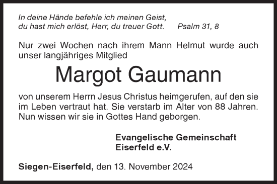 Traueranzeige von Margot Gaumann von Siegener Zeitung