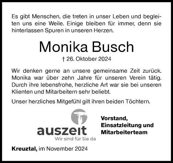 Traueranzeige von Monika Busch von Siegener Zeitung