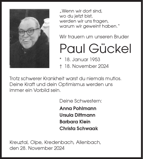 Traueranzeige von Paul Gückel von Siegener Zeitung