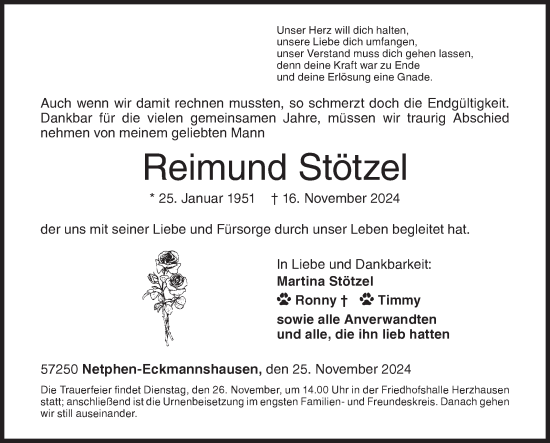 Traueranzeige von Reimund Stötzel von Siegener Zeitung