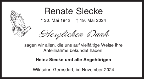 Traueranzeige von Renate Siecke von Siegener Zeitung