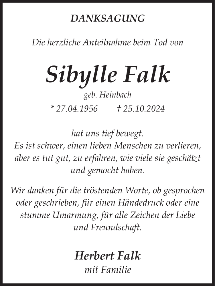  Traueranzeige für Sibylle Falk vom 29.11.2024 aus Siegener Zeitung