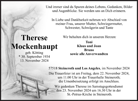 Traueranzeige von Therese Mockenhaupt von Siegener Zeitung