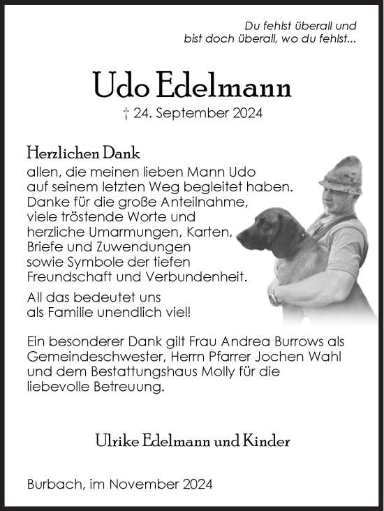 Traueranzeige von Udo Edelmann von Siegener Zeitung