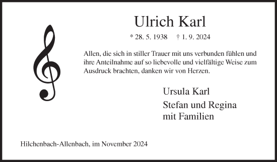 Traueranzeige von Ulrich Karl von Siegener Zeitung
