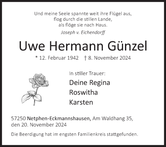 Traueranzeige von Uwe  Günzel von Siegener Zeitung