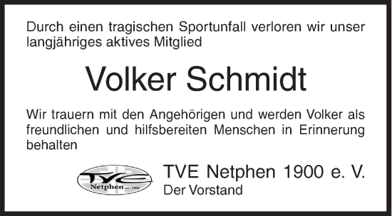 Traueranzeige von Volker Schmidt von Siegener Zeitung