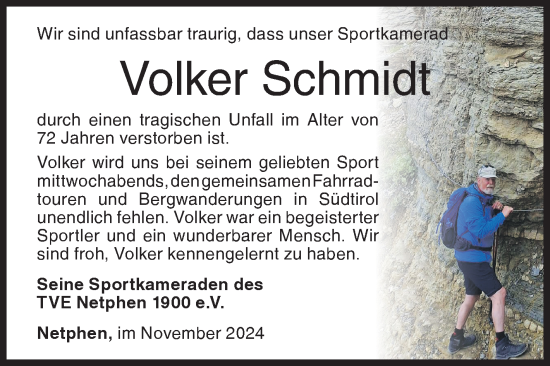 Traueranzeige von Volker Schmidt von Siegener Zeitung