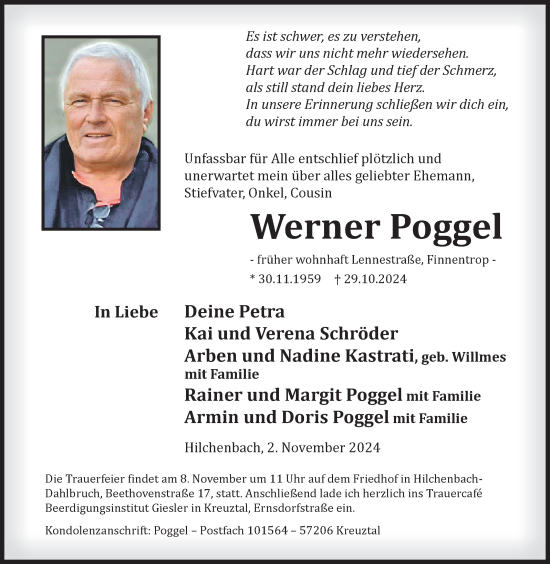 Traueranzeige von Werner Poggel von Siegener Zeitung
