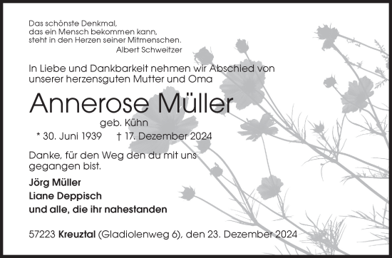 Traueranzeige von Annerose Müller von Siegener Zeitung