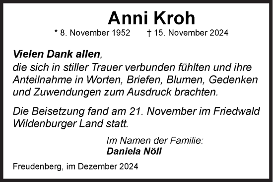 Traueranzeige von Anni Kroh von Siegener Zeitung