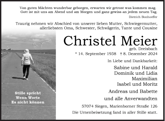 Traueranzeige von Christel Meier von Siegener Zeitung
