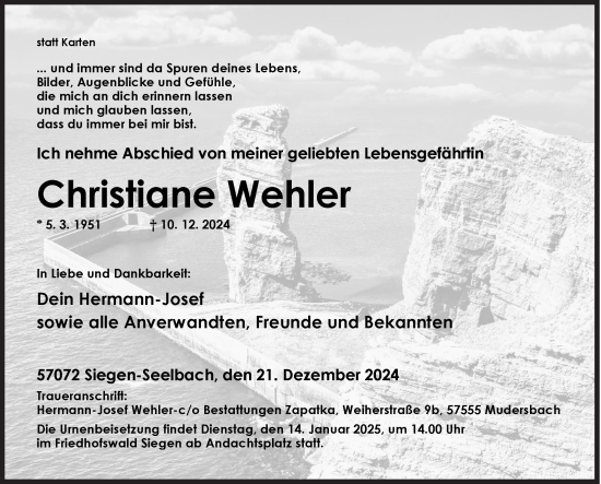 Traueranzeige von Christiane Wehler von Siegener Zeitung
