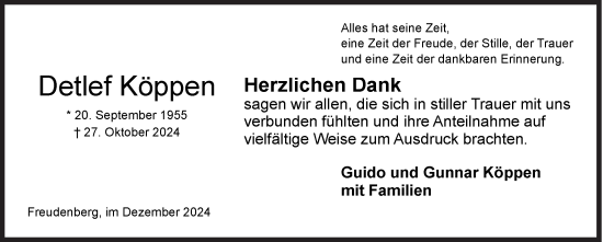 Traueranzeige von Detlef Köppen von Siegener Zeitung