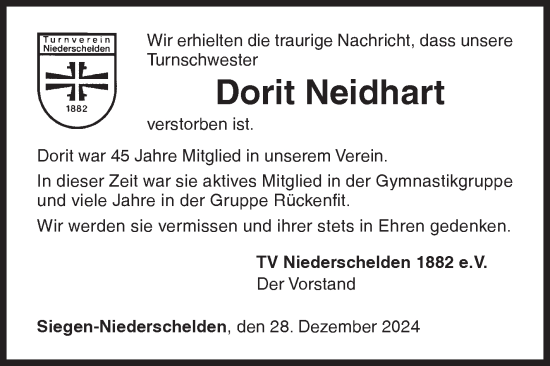 Traueranzeige von Dorit Neidhart von Siegener Zeitung