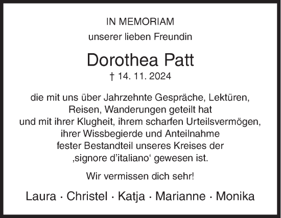 Traueranzeige von Dorothea Patt von Siegener Zeitung