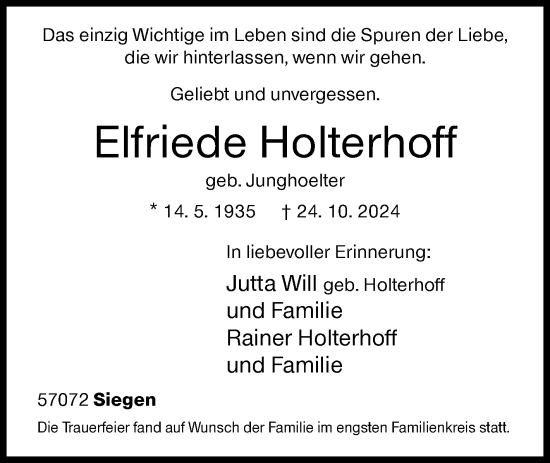 Traueranzeige von Elfriede Holterhoff von Siegener Zeitung