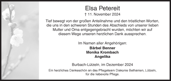 Traueranzeige von Elsa Petereit von Siegener Zeitung