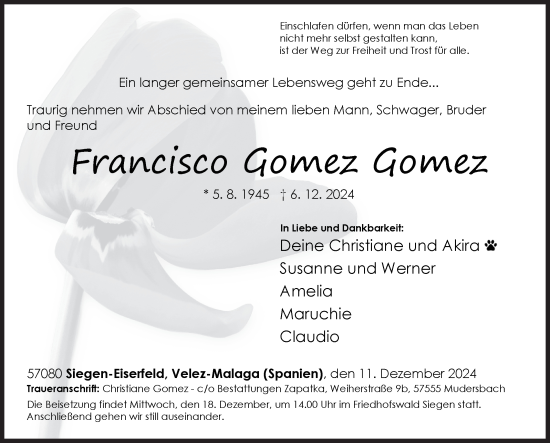 Traueranzeige von Francisco Gomez von Siegener Zeitung