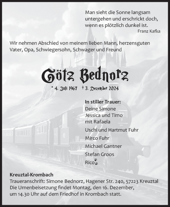 Traueranzeige von Götz Bednorz von Siegener Zeitung