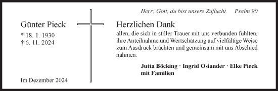 Traueranzeige von Günter Pieck von Siegener Zeitung