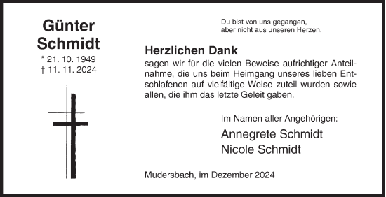 Traueranzeige von Günter Schmidt von Siegener Zeitung