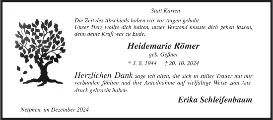 Traueranzeige von Heidemarie Römer von Siegener Zeitung