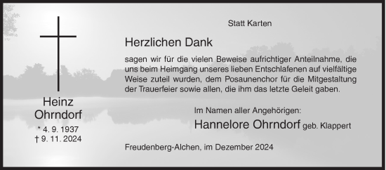 Traueranzeige von Heinz Ohrndorf von Siegener Zeitung