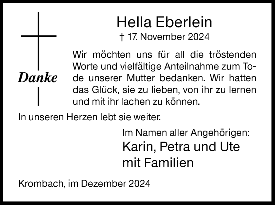 Traueranzeige von Hella Eberlein von Siegener Zeitung