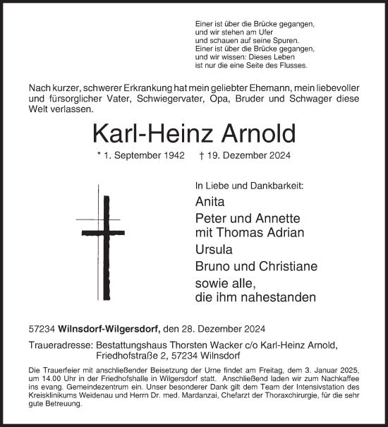 Traueranzeige von Karl-Heinz Arnold von Siegener Zeitung