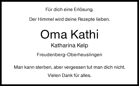 Traueranzeige von Kathi  von Siegener Zeitung