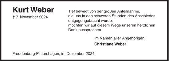 Traueranzeige von Kurt Weber von Siegener Zeitung
