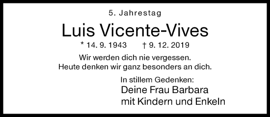 Traueranzeige von Luis Vicente-Vives von Siegener Zeitung