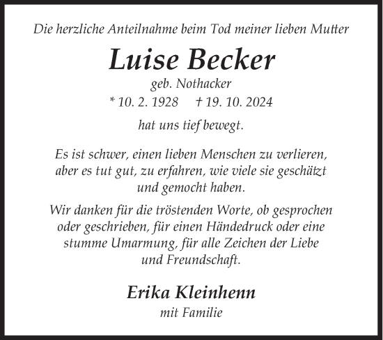 Traueranzeige von Luise Becker von Siegener Zeitung